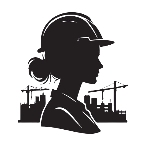 Silhouette d'une cheffe de chantier devant des bâtiments en construction